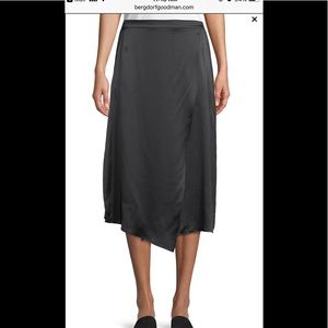 Vince Drape Panel 100% Silk Black Midi Skirt